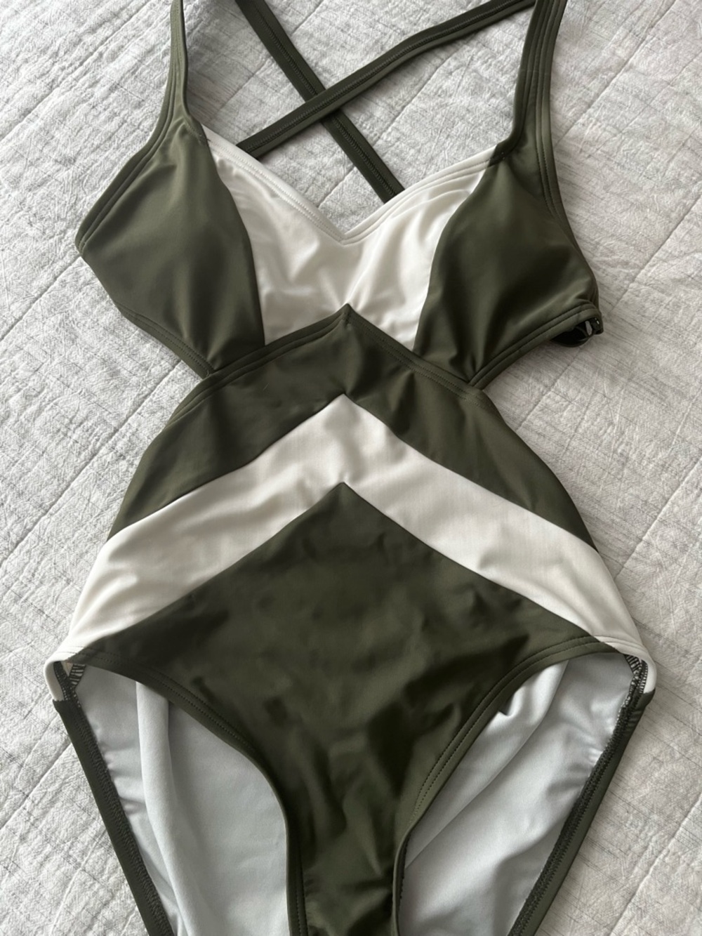 Michael Kors Cutout One-Piece Swimsuit in Olive & White